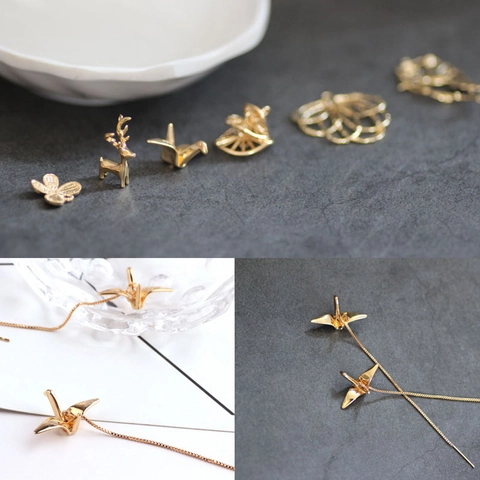 Gold Plated Copper Origami Crane Butterfly Reindeer Charms For DIY Jewelry Making Earrings Necklace Bracelet Pendant