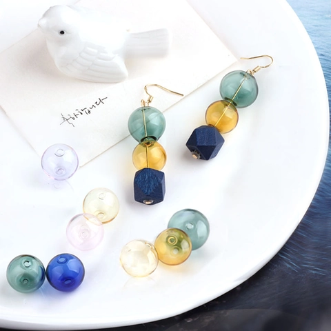 DIY Colored Transparent Glass Beads Hollow Round Ball Jewelry Making Accessories For Earrings Necklaces Handcraft Material