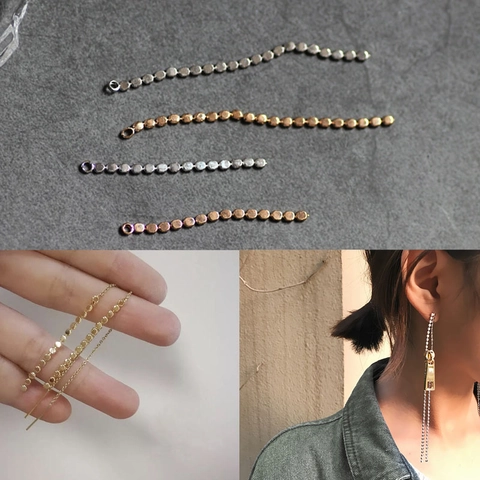 Copper 18K Gold Plated Round Bead Chain Tassel Earring Accessories For DIY Jewelry Making Minimalist Women Ear Line Components