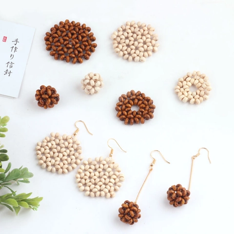 Bohemian Handmade Woven Wood Bead Pendants Round Disc Ball Shape For Earrings Necklace DIY Jewelry Making Craft Materials