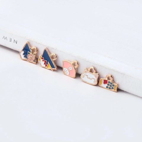 Japanese Style Alloy Enamel Charms For DIY Jewelry Making Lucky Cat Mount Fuji Kimono Doll Daruma Pendant Accessories