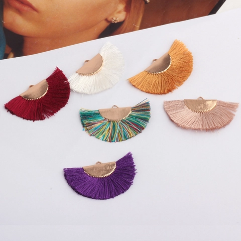 Retro Ethnic Style Fan Shaped Tassel Pendants With Alloy Cap Handmade Polyester Thread Jewelry Making DIY Earring Accessories