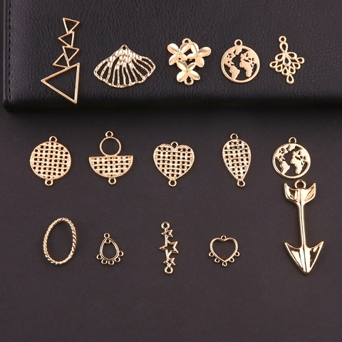 Colgantes de Aleación para Joyas DIY para Hacer Pendientes Collares Dijes Huecos Corazón Mapa del Mundo Oro Accesorio de Manualidades