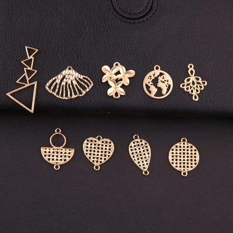 Colgantes de Aleación para Joyas DIY para Hacer Pendientes Collares Dijes Huecos Corazón Mapa del Mundo Oro Accesorio de Manualidades