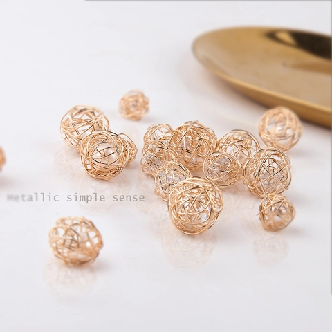 Cuentas Redondas Envueltas en Alambre Dorado Metálico Hueco Incrustadas con Perlas Artificiales Strass para Hacer Joyas Pendientes