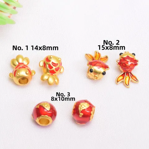 Ancient Gold Plated Copper Goldfish Koi Fish Charms Enamel Red Spacer Beads For DIY Bracelet Jewelry Making Findings