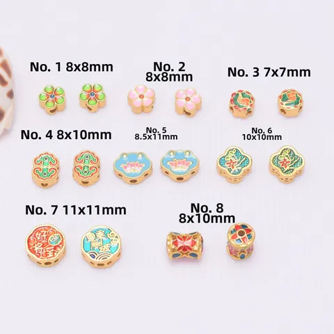 Vintage Copper Enamel Flower Lotus Spacer Beads Traditional Chinese Gold Plated Cloisonne Beads For DIY Jewelry Making Bracelet Accessories