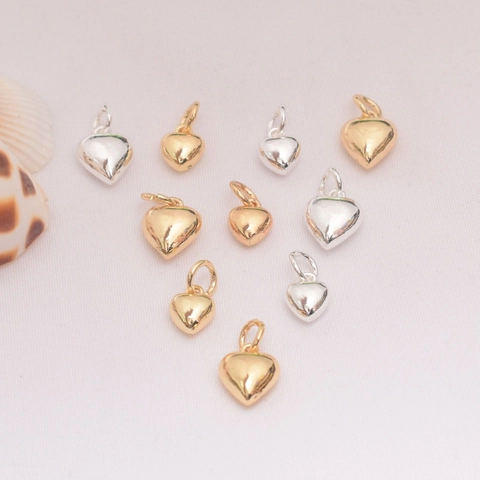 14K Gold Plated Copper Solid 3D Heart Pendant Only Without Chain Simple DIY Love Charms For Jewelry Making Bracelet Beads