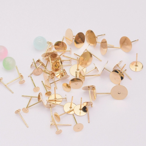 Copper DIY Jewelry Making Findings Flat Base Earring Stud Posts Electroplated Gold Silver Earring Pins For Handicrafts Accessories