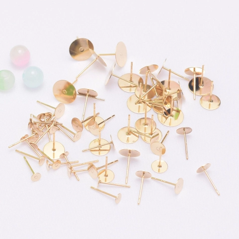 Copper DIY Jewelry Making Findings Flat Base Earring Stud Posts Electroplated Gold Silver Earring Pins For Handicrafts Accessories