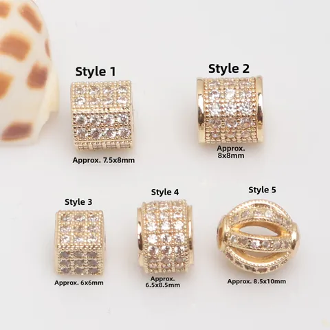 14K Gold Plated Copper Micro Pave Zirconia Spacer Beads Hollow Geometric Loose Beads For DIY Bracelet Necklace Making
