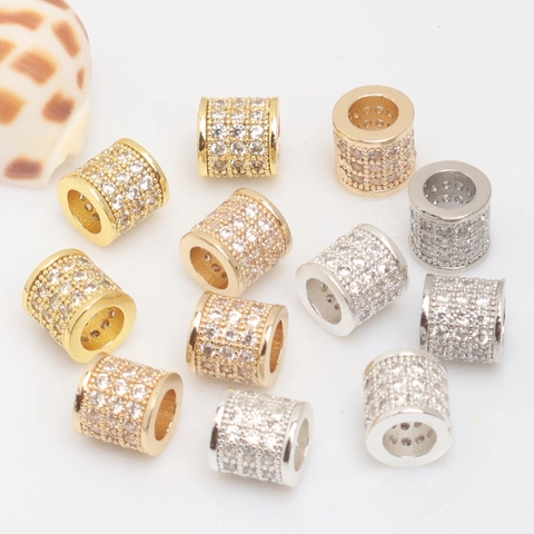 14K Gold Plated Copper Micro Pave Zirconia Spacer Beads Hollow Geometric Loose Beads For DIY Bracelet Necklace Making