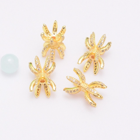 Rame Placcato Oro 14K Ritenzione Colore Micro Pavé Strass Sei Artigli Foro Passante Perline Distanziali DIY Copriperla Accessori per Creazione Gioielli