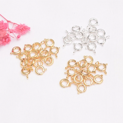 14K Gold Plated Copper Spring Ring Clasp With Closed Jump Ring For Necklace Bracelet Connector DIY Jewelry Making Findings