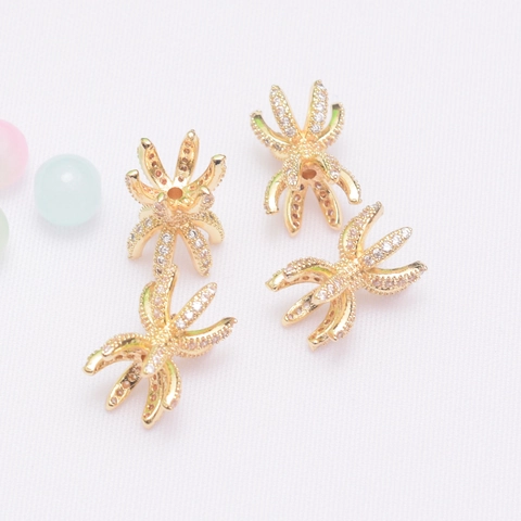Rame Placcato Oro 14K Ritenzione Colore Micro Pavé Strass Sei Artigli Foro Passante Perline Distanziali DIY Copriperla Accessori per Creazione Gioielli