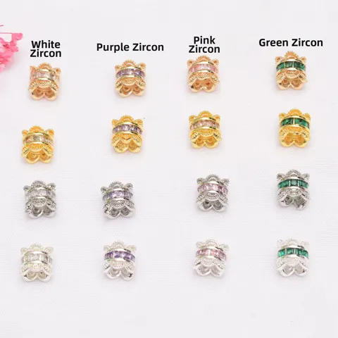 14K Gold Plated Copper Micro-inlaid Zirconia Barrel Spacer Beads For DIY Jewelry Making Bracelet Necklace Accessories