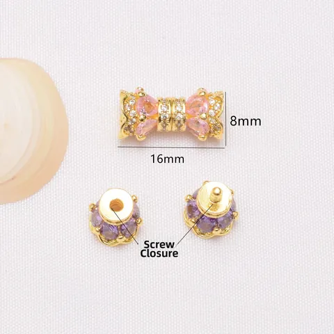 14K Gold Plated Copper Zirconia Hourglass Screw Clasp For Pearl Bracelet DIY Jewelry Connection End Clasp Finding