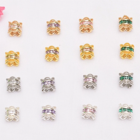 14K Gold Plated Copper Micro-inlaid Zirconia Barrel Spacer Beads For DIY Jewelry Making Bracelet Necklace Accessories