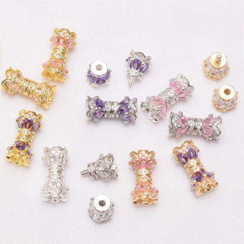 14K Gold Plated Copper Zirconia Hourglass Screw Clasp For Pearl Bracelet DIY Jewelry Connection End Clasp Finding