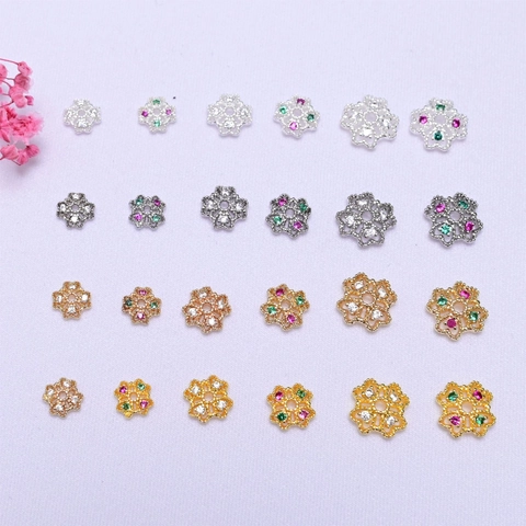 Copriperla a Fiore in Rame Placcato Oro 14K Svuotata Con Zircone Micro-incastonato Per Creazione Gioielli DIY