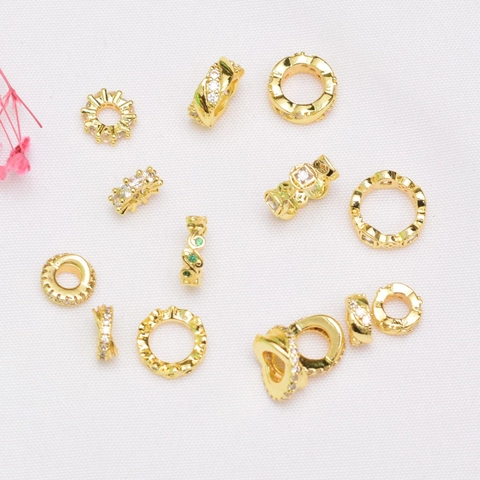 Cuentas Espaciadoras de Rueda Redonda de Cobre Circonia Bañado en Oro 14K 18K DIY Joyería Para Pulsera Collar