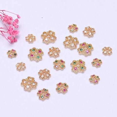 Copriperla a Fiore in Rame Placcato Oro 14K Svuotata Con Zircone Micro-incastonato Per Creazione Gioielli DIY
