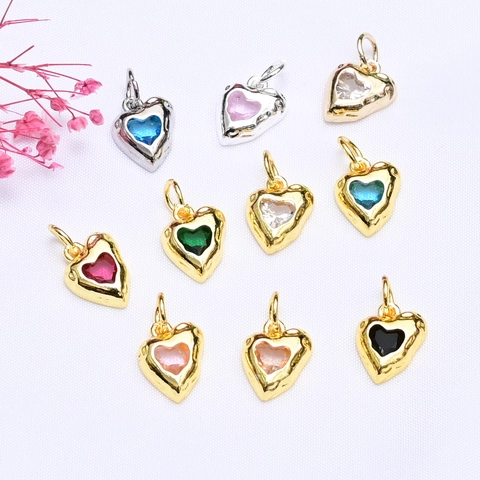 Kupfer Herzform Zirkonia Anhänger DIY Schmuck Charms Galvanisiert Gold Silber Für Halskette Armband Schmuckherstellung