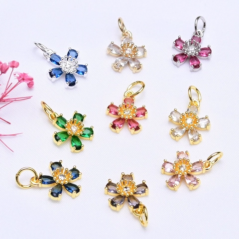 14K Gold Plated Zirconia Five-Petal Flower Pendant Copper Creative DIY Jewelry Making Charms For Bracelet Necklace Women