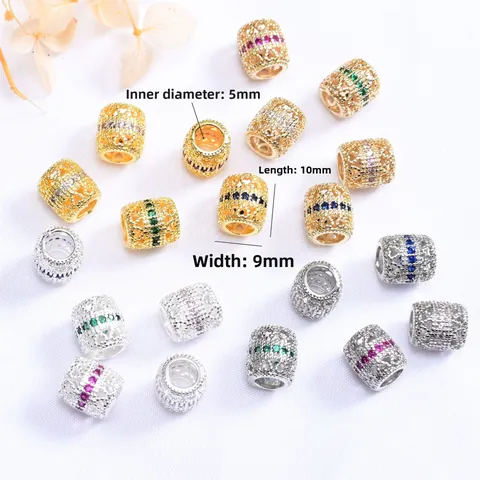 Perles d'Espacement Ovales Creuses en Cuivre Zirconia pour Bricolage Bijoux Plaqué Or 14K Breloques Cylindriques Accessoires