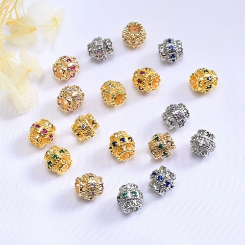 Perles en Cuivre Plaquées Or 14K Micro Incrustées Zirconia Cylindrique à Grands Trous pour Fabrication de Bijoux DIY Bracelet