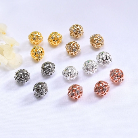 Micro Inlaid Zirconia Hollow Sphere Copper Beads Gold Plated Round Spacer Beads For DIY Bracelet Necklace Jewelry Making