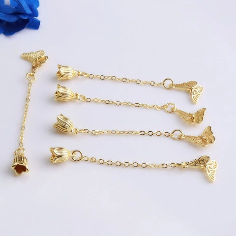 Butterfly Lily Of The Valley Tassel Pendant For DIY Jewelry Making Copper Plated Gold Silver Long Chain Flower Charm Accessory