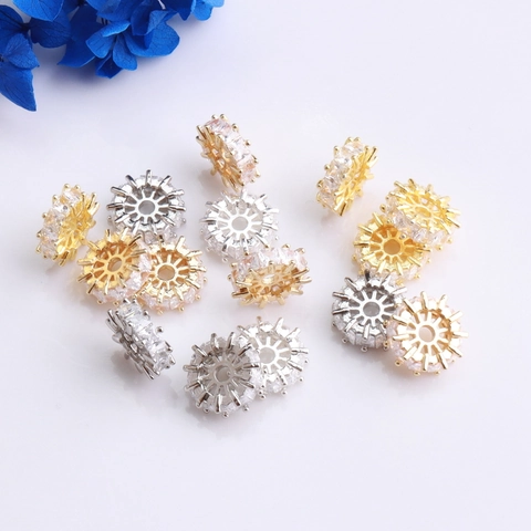 14K Gold Filled Copper Micro Pave Zirconia Wheel Spacer Beads For DIY Bracelet Necklace Handmade Jewelry Making Craft Finding