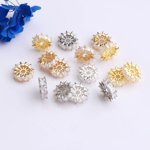 Perles d'Espacement de Roue en Cuivre Rempli d'Or 14K Avec Zirconia Micro Pave pour Bracelet Collier DIY Fabrication de Bijoux