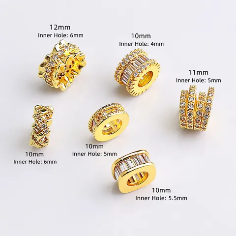 Copper Micro Pave Rhinestone Spacer Beads Wheel Barrel Shape DIY Bracelet Jewelry Making Accessory Gold Silver Plated Charms