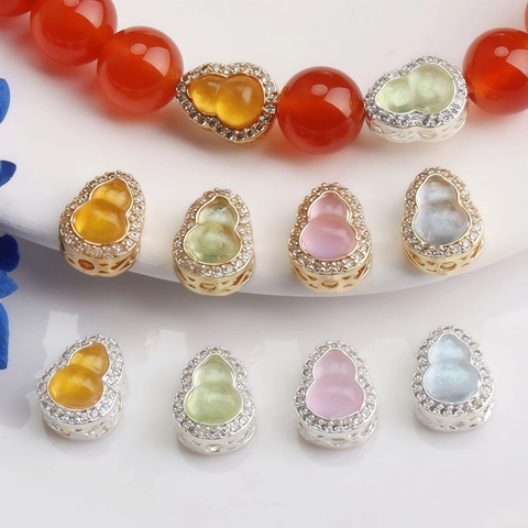 Wu Lou Gourd DIY Pendant For Jewelry Making 14K Gold Silver Plated Copper Inlaid Zirconia Colorful Beads Bracelet Accessory