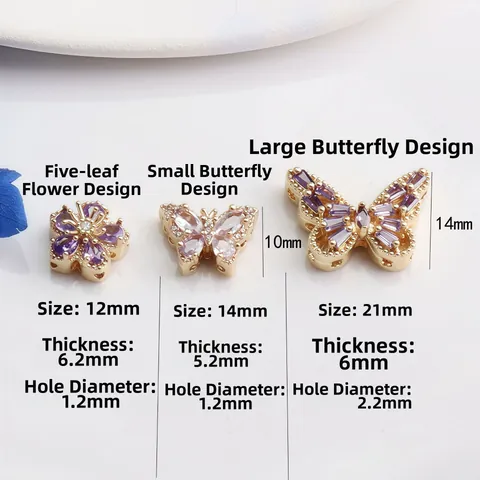 Ciondoli Farfalla e Fiore in Rame Placcato Oro 14K Con Zirconia Intarsiata Accessori per Creazione Gioielli DIY da Donna