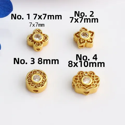 Gold Silver Plated Copper Hollow Flower Clover Spacer Beads With Zirconia For DIY Bracelet Necklace Jewelry Making Parts