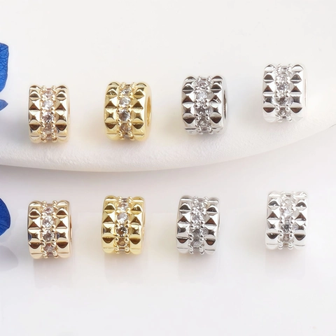 Copper Zirconia Spacer Beads For DIY Jewelry Making Large Hole Pyramid Stud Charm Beads Gold Silver Plated Jewelry Accessories