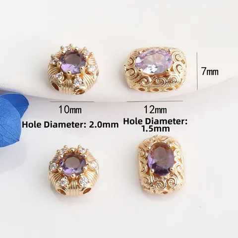 14K Gold Plated Copper Hollow Zirconia Spacer Beads For DIY Jewelry Making Bracelet Necklace Accessories Vintage Style