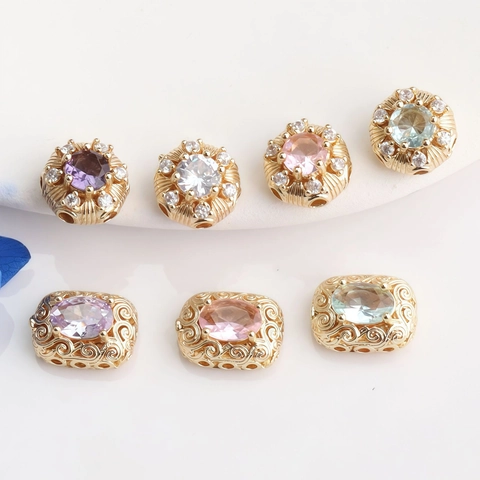 14K Gold Plated Copper Hollow Zirconia Spacer Beads For DIY Jewelry Making Bracelet Necklace Accessories Vintage Style