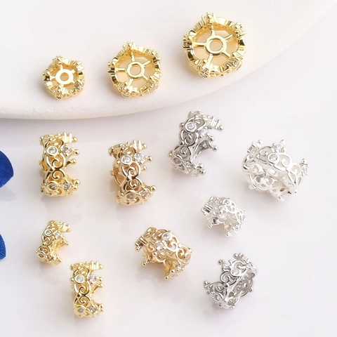 Gold Plated Crown Spacer Beads Inlaid Zirconia Filigree Jewelry Findings For DIY Bracelet Necklace Making Accessories