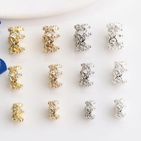 Gold Plated Crown Spacer Beads Inlaid Zirconia Filigree Jewelry Findings For DIY Bracelet Necklace Making Accessories