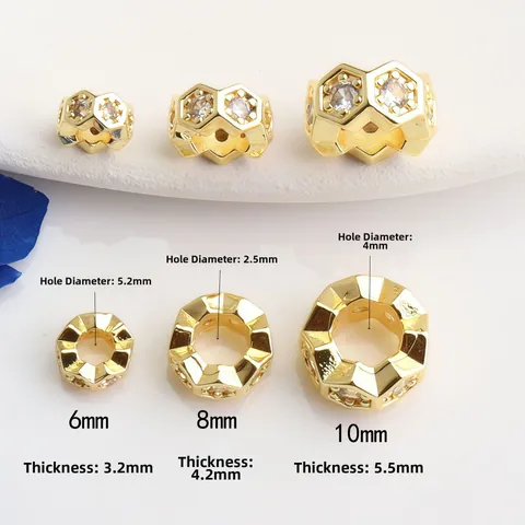 Perline Distanziatrici Esagonali a Nido d'Ape in Zirconia Micro Pave Rame Placcato Oro Perle Sciolte Per Fai da Te Collana Braccialetto