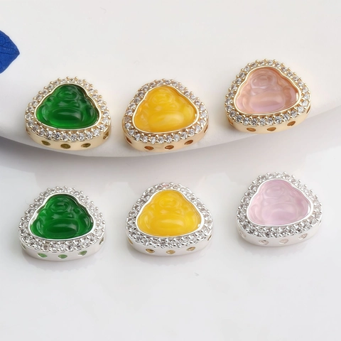 Colgantes de Buda Maitreya de Cobre Chapado en Oro 14K Con Circonia Incrustada Accesorios de Joyería DIY Cuentas Espaciadoras