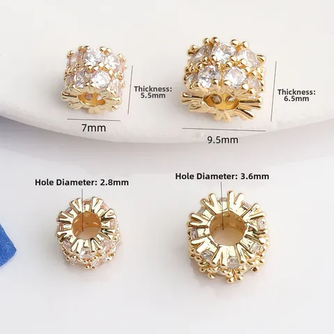 Copper 14K Gold Plated Rhinestone Pave Barrel Spacer Beads DIY Jewelry Findings Accessories For Bracelets Necklace Making