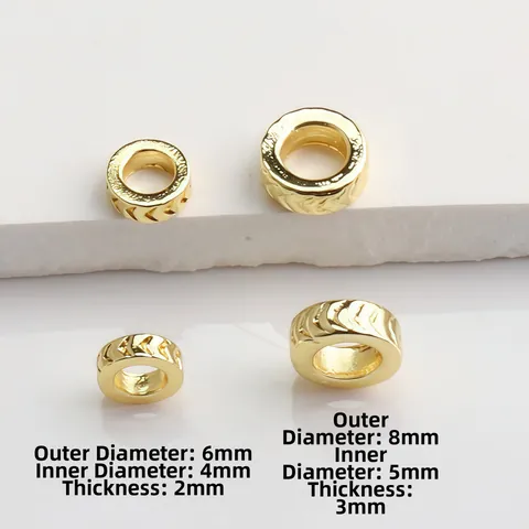 14K Gold Plated Copper Large Hole Spacer Beads Chevron Texture Wheel Loose Beads For DIY Bracelet Necklace Jewelry Making