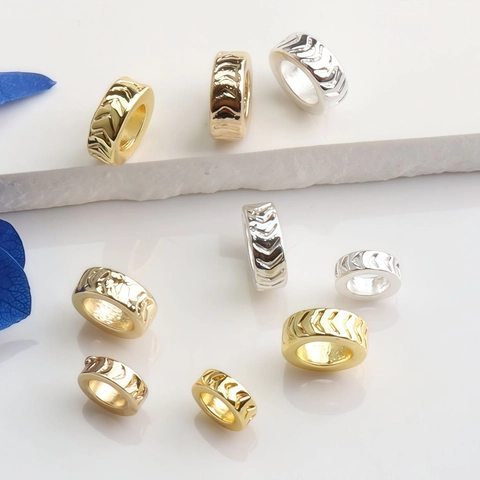 14K Gold Plated Copper Large Hole Spacer Beads Chevron Texture Wheel Loose Beads For DIY Bracelet Necklace Jewelry Making
