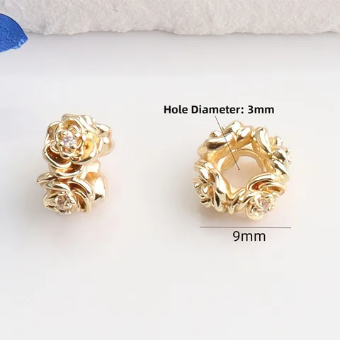 Copper Zirconia Rose Flower Spacer Beads 14K Gold Plated Electroplated Jewelry Charms For DIY Bracelet Necklace Making