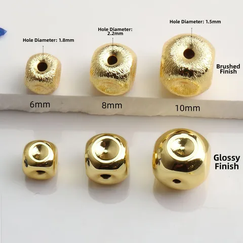 Kupfer 14K Vergoldet Zwischenperlen DIY Schmuckherstellung Zubehör Kubische Runde Glatte Gebürstete Metall Lose Perlen Handwerk